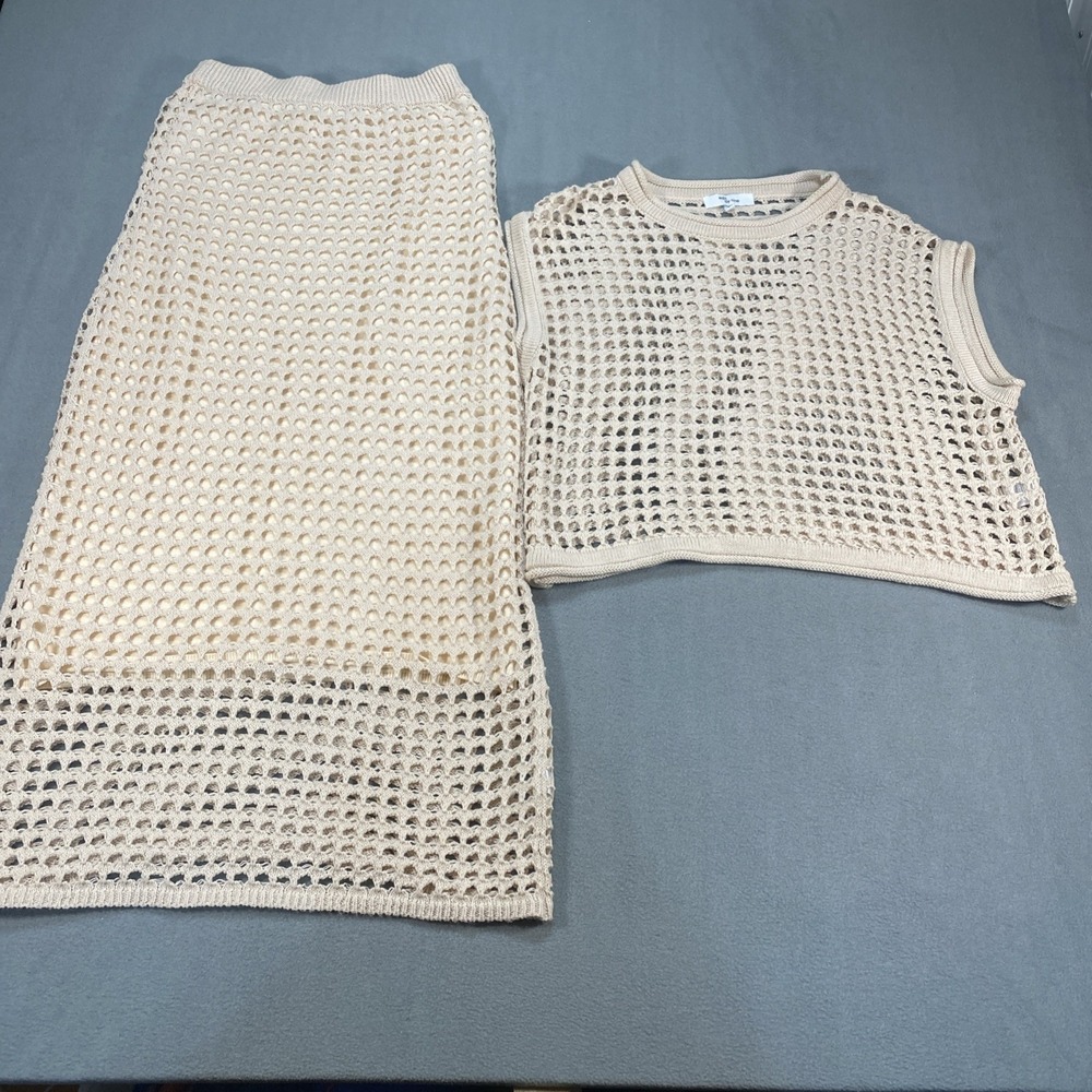 Edit By Nine Crochet Skirt And Top Beige Small Cottagecore Festival Coastal